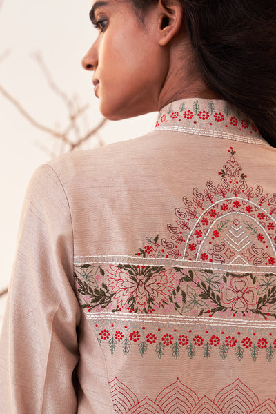 Beige Viscose Dupion Embroidered Jacket (Sh-11/jkt)