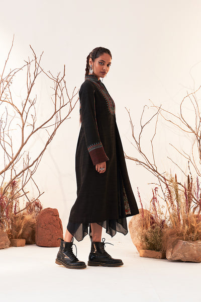 Black Viscose Dupion Embroidered Jacket Set (Sh-11/jkt)