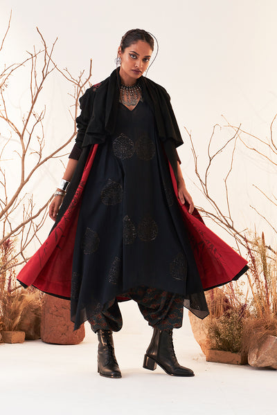BLACK MELANGE WOOL EMBROIDERED TRENCH COAT (WLN-01/JKT)