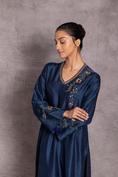 DARK BLUE VISCOSE DUPION PRINTED KURTA SET (DT-05)