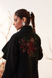 BLACK MELANGE WOOL EMBROIDERED TRENCH COAT (WLN-01/JKT)