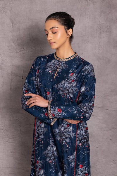 BLUE VISCOSE DUPION EMBROIDERED TUNIC ( DC-03)