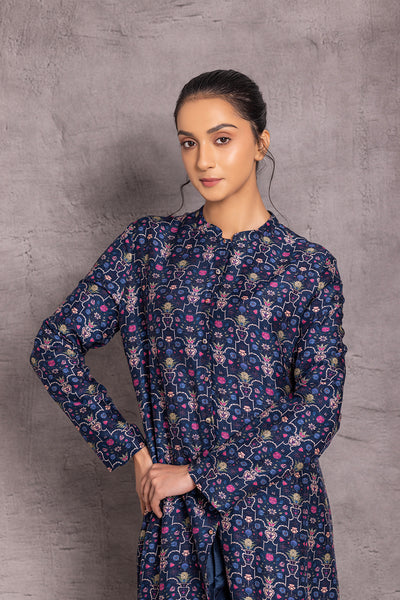 BLUE VISCOSE DUPION TUNIC ( DC-01A)