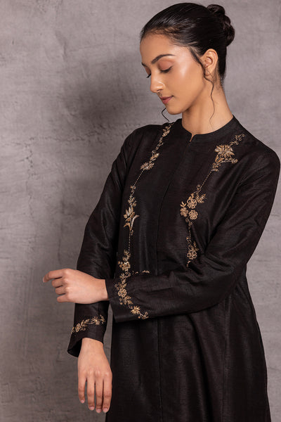 BLACK VISCOSE DUPION PRINTED KURTA SET (DT-06)