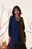 Blue & Mehendi Woolen High Low Wrap Jacket (WLN-04A/JKT)