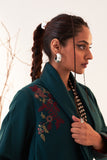 EMERALD GREEN MELANGE WOOL EMBROIDERED TRENCH COAT (WLN-01/JKT)