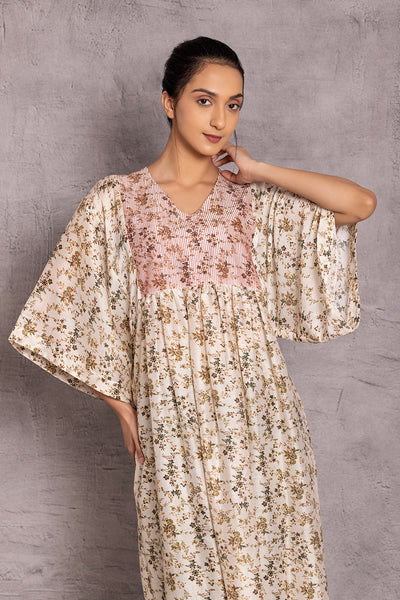 IVORY COTTON FLORAL JAAL PRINTED TUNIC (TNC-03)
