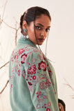 Aqua Linen Embroidered Shawl Collar Jacket (Sh-04b)
