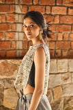 BLACK AND WHITE ARCHITECTURAL INSPIRED PRINTED COTTON CROP TOP (CM-16A/TOP)