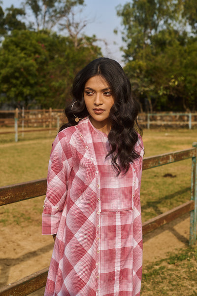 MAROON & WHITE CHECK COTTON JACKET (CM-06/JKT)
