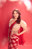 RED & TOOSH POLKA PRINTED & EMBROIDERED SAREE SET (4 PCS)
