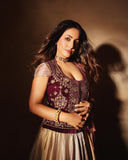 Ruby Embroidered Jacket and Gold and Silver Lehenga Set (E-30/TL-103)