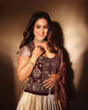 Ruby Embroidered Jacket and Gold and Silver Lehenga Set (E-30/TL-103)