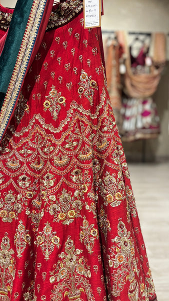 RED DUPION EMB LEHENGA SET (3 PCS)