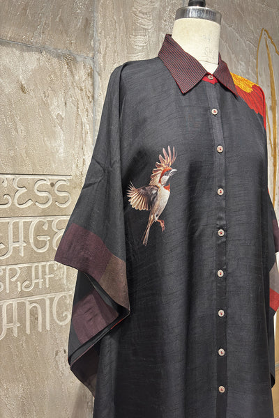 BLACK DUPION PRINTED KAFTAN ( AJP-16B) (1 PC)