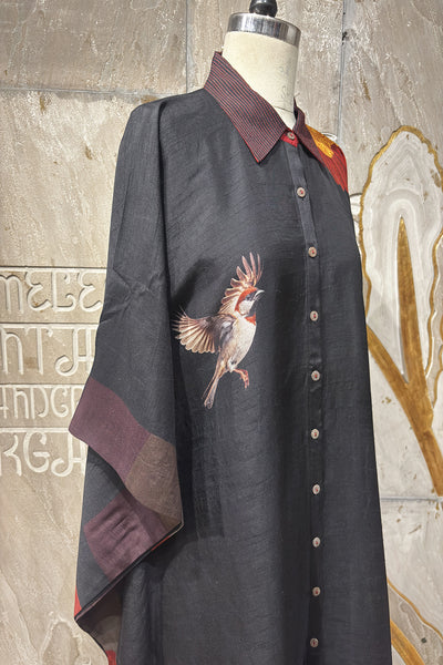 BLACK DUPION PRINTED KAFTAN ( AJP-16B) (1 PC)