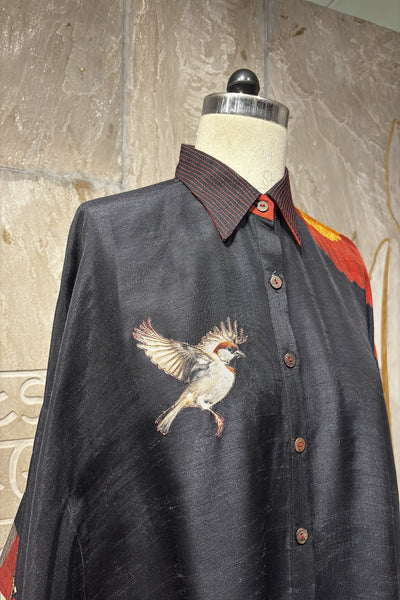 BLACK DUPION PRINTED KAFTAN WITH PRINTED BIRDS & EMB. DETAILS(AJP-16) (1 PC)