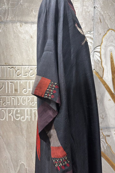 BLACK DUPION PRINTED KAFTAN WITH PRINTED BIRDS & EMB. DETAILS(AJP-16) (1 PC)