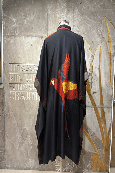 BLACK DUPION PRINTED KAFTAN WITH PRINTED BIRDS & EMB. DETAILS(AJP-16) (1 PC)