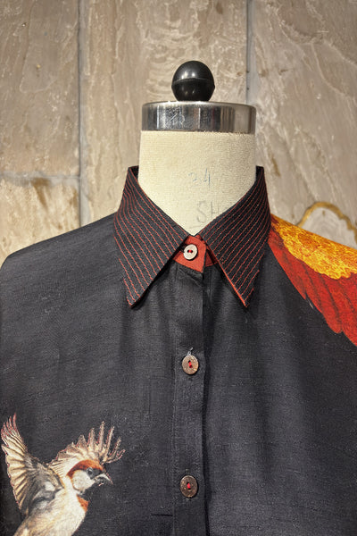 BLACK DUPION PRINTED KAFTAN WITH PRINTED BIRDS & EMB. DETAILS(AJP-16) (1 PC)