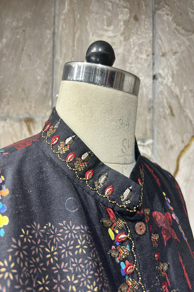 BLACK & MAROON DUPION PRINTED JACKET WITH EMB. DETAILS ( AJP-10)(1 PC)