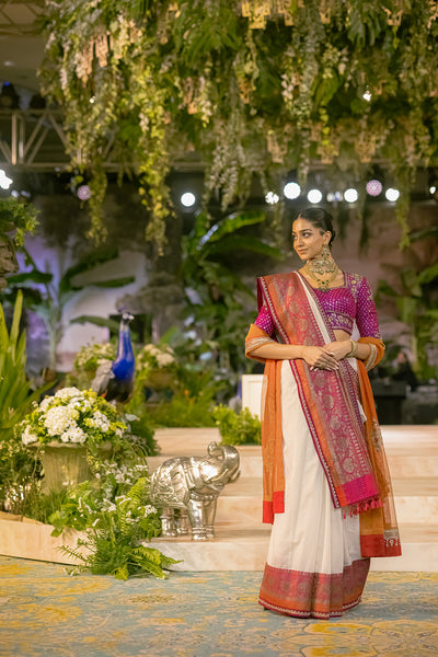 IVORY ZARI EMB. SAREE SET (EVO-14) (2 PCS)