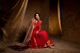 ATTRACTIVE RED EMBROIDERED ANARKALI, KURTI, IZHAAR & DUPATTA SET (BRM-37)