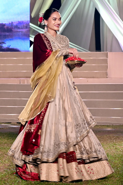 RED SILK VELVET EMBROIDERED DUSHALA (DUS- 97)