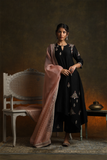 BLACK & OLD ROSE EMBROIDERED KURTA SET (3 PCS)