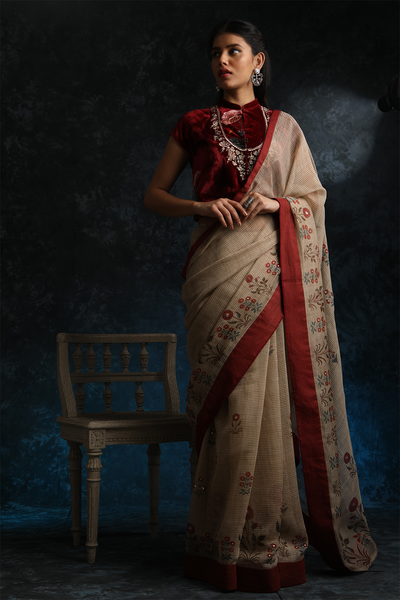 Pristine & Rich Stripe Saree With Embroidered Blouse ( ALY-04 )