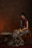 TOOSH & MAROON CHANDERI EMBROIDERED SAREE SET (2 PCS)