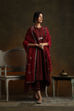 MAROON SILK DUPION EMBROIDERED KURTA SET (3 PCS)