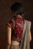 TOOSH & MAROON CHANDERI EMBROIDERED SAREE SET (2 PCS)