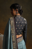AQUA THIN CHANDERI EMBROIDERED SAREE SET (2 PCS)