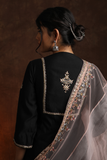 BLACK & OLD ROSE EMBROIDERED KURTA SET (3 PCS)