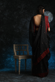 BLACK THIN CHANDERI EMBROIDERED SAREE SET (2 PCS)