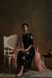 BLACK & OLD ROSE EMBROIDERED KURTA SET (3 PCS)