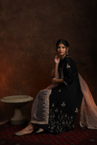 BLACK & OLD ROSE EMBROIDERED KURTA SET (3 PCS)