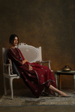 MAROON SILK DUPION EMBROIDERED KURTA SET (3 PCS)