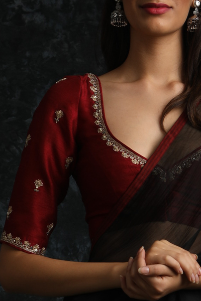 BLACK THIN CHANDERI EMBROIDERED SAREE SET (2 PCS)