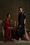 BLACK & OLD ROSE EMBROIDERED KURTA SET (3 PCS)