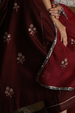 MAROON SILK DUPION EMBROIDERED KURTA SET (3 PCS)
