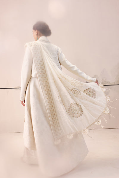 IVORY EMBROIDERED SAREE SET (3 PCS)