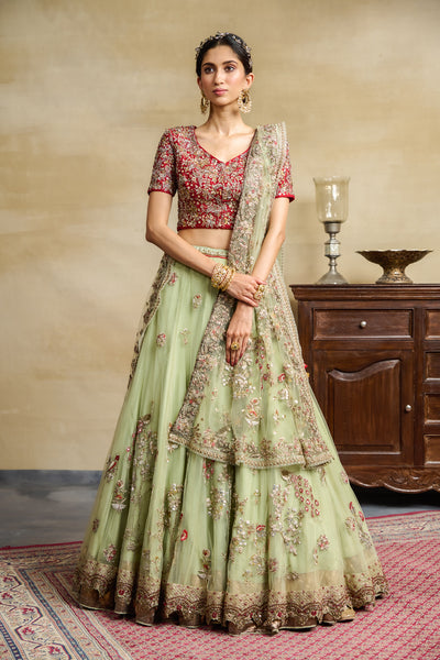 MINT TULLE HEAVY EMBROIDERED LEHANGA SET ( SK -16A )