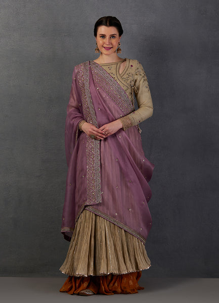 LAVENDER SILK ORGANZA EMBROIDERED DUPATTA (DUPATTA-08)