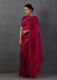 RED ORGANZA EMBROIDERED SAREE SET (YMN-19C)