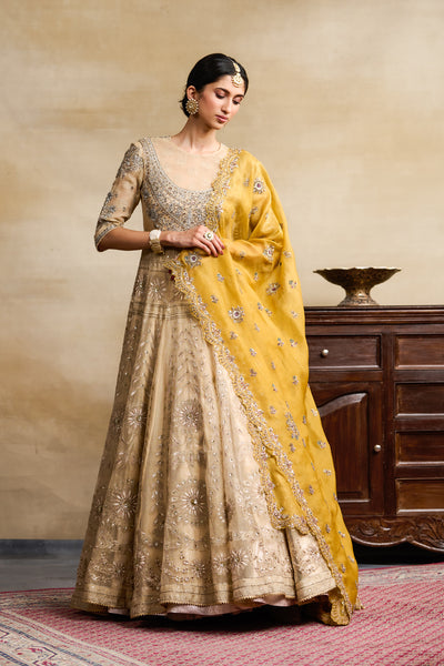 YELLOW SILK ORGANZA EMBROIDERED DUPATTA ( FB-38A)