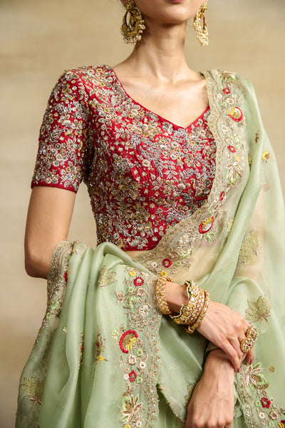 MINT TULLE HEAVY EMBROIDERED LEHANGA SET ( SK -16A )