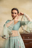 AQUA FLORAL PRINTED & EMBROIDERED ANARKALI SET (3 PCS)