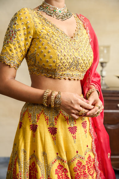 YELLOW HEAVY EMBROIDERED LEHENGA SET (FB-33)